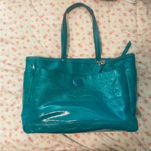 teal coach diaper tote bag
